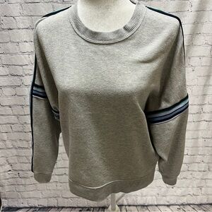 AERIE Women Gray Sweatshirt with Stripes on Sleeves Size Small